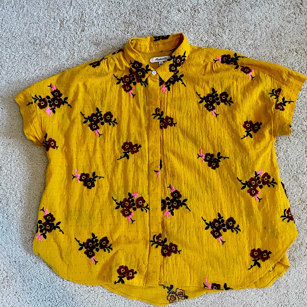 Madewell Embroidered Mustard Button Up